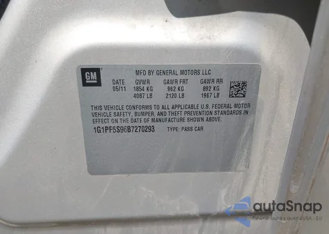 2011 Chevrolet Cruze 1Lt from USA, damaged, VIN 1G1PF5S96B7270293